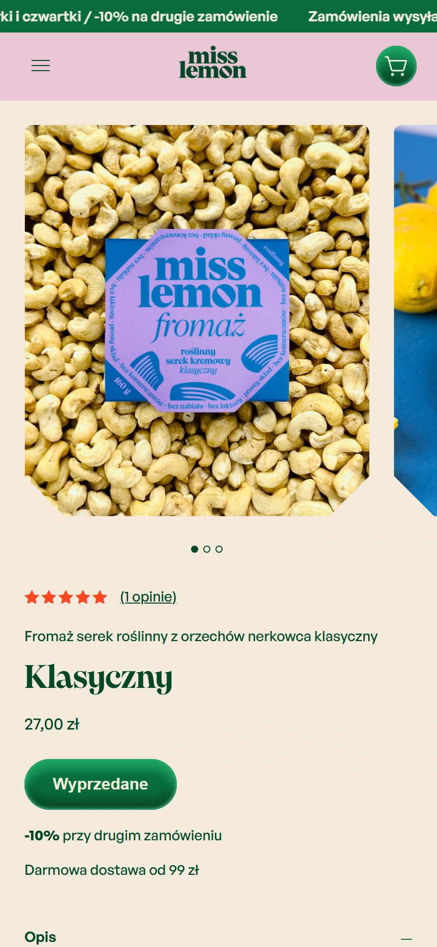 Karta produktu Miss Lemon na telefonie